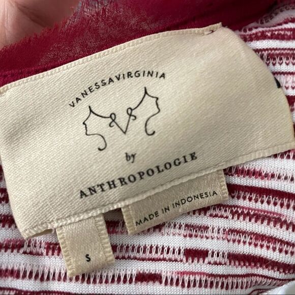 ANTHROPOLOGIE VANESSAVIRGINIA MERLOT‎ STRIPE KNIT SLEEVELESS FRINGED TANK SZ S - Picture 9 of 11